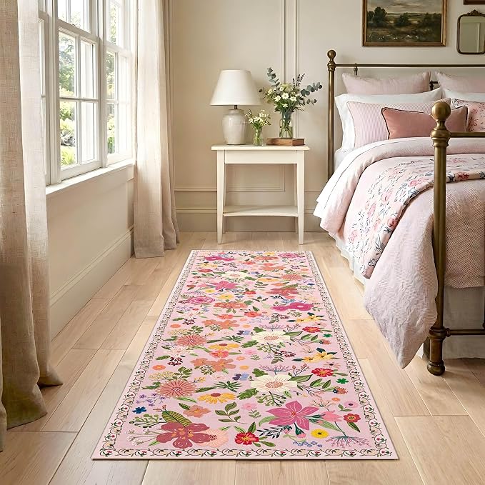 Latte&Fog Washable Hallway Runner Rug 2x6 Non Slip Pink Rugs - Image 3