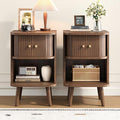 Decofy Fluted Nightstand Set of 2, Charging Station & Sliding Doors, Walnut | by Decofy