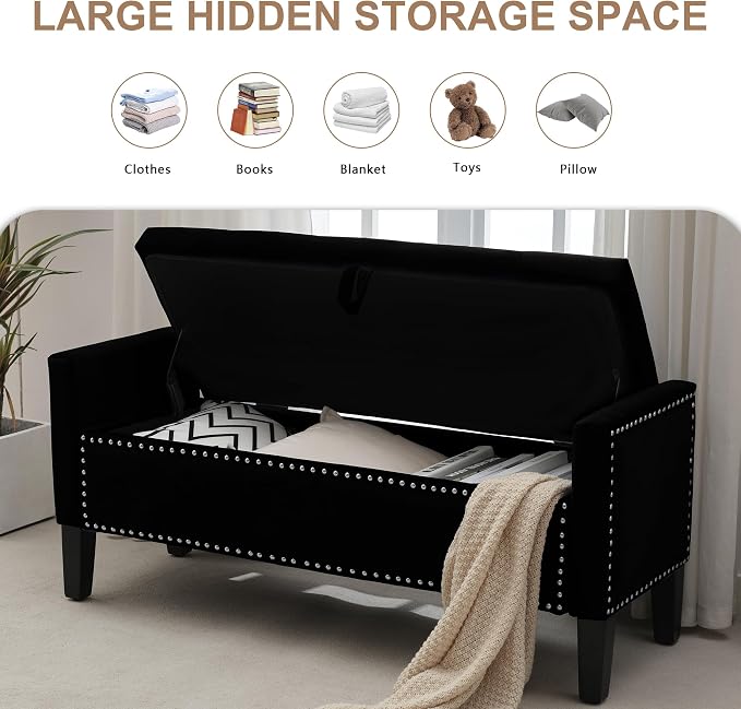 Velvet Storage Ottoman Bench, Modern Entryway Ottoman - Image 3