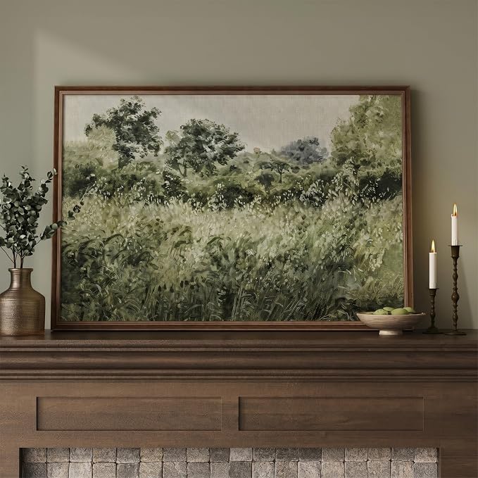 Large Framed Vintage Wall Art, Modern Farmhouse Green Botanical Landscape - Image 5