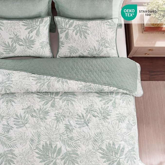 Queen Quilt Set-3 Pieces Soft Bedding Floral Reversible Coverlet | All Seasons - Image 8