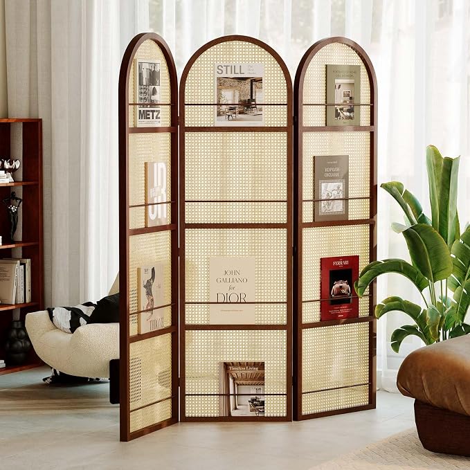 Rattan Room Divider with Bookshelf, Privacy Screen - Image 6
