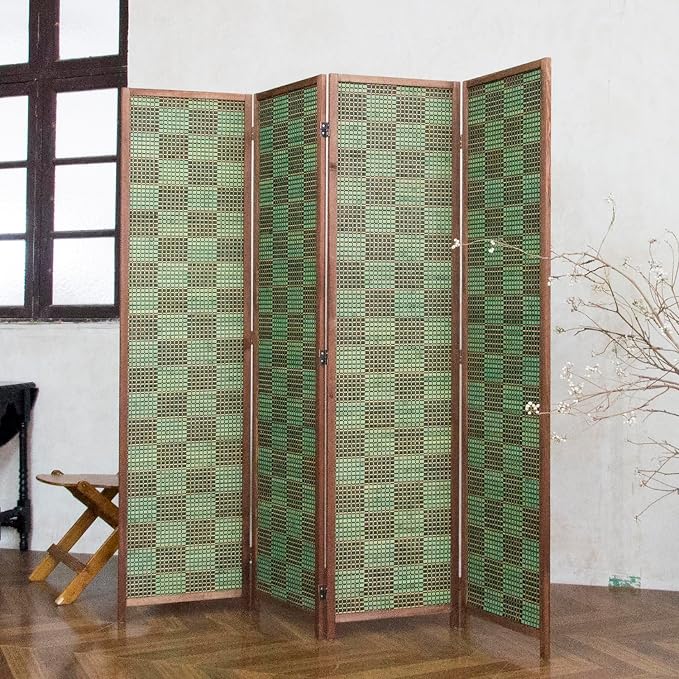 4 Panel Bamboo Room Divider, 5.6 ft Tall Double-Sided Folding Privacy Screen by PawlaBay
