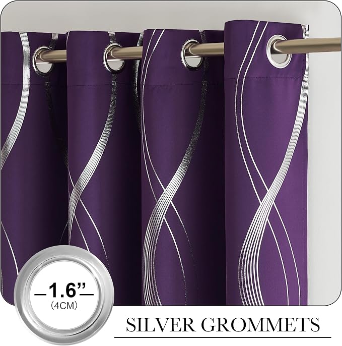 NICETOWN Royal Purple Blackout Curtains 84 inch Long Wave Line Foil Print | - Image 4