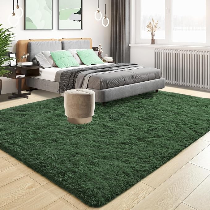 Fluffy Dark Green Rugs for Living Room Bedroom, 4x6 Soft Area Rug Forest Hunter - Image 2