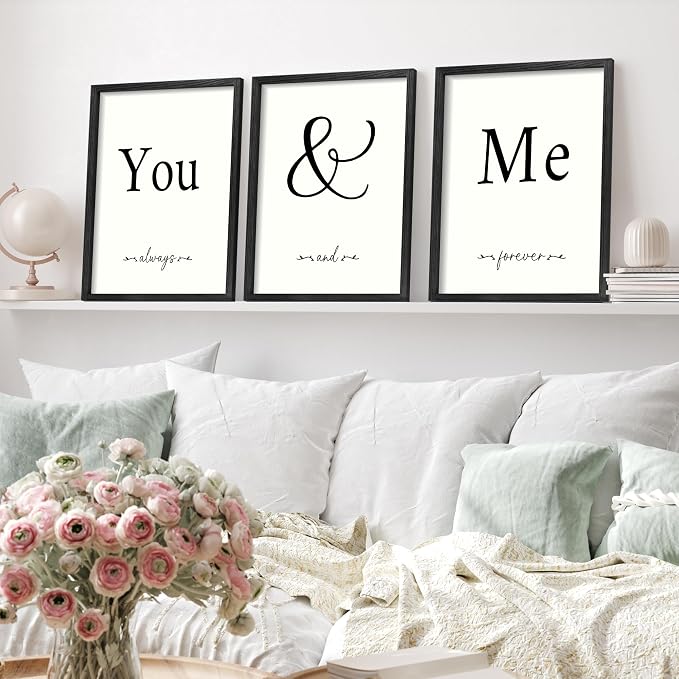 Houmury Set of 3 Framed Wall Decor Farmhouse Wall Art You & Me Always and - Image 3