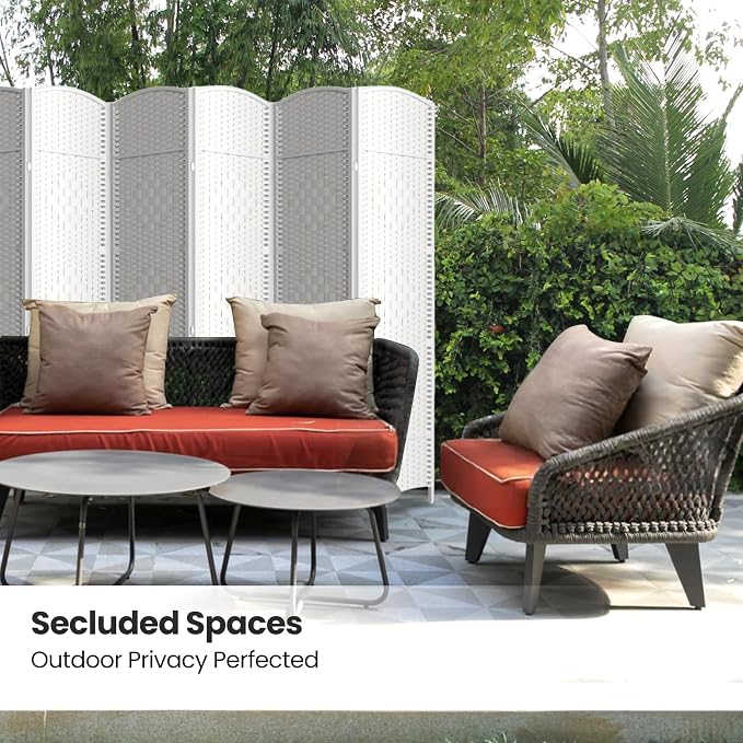 8 Panel Folding Room Divider, Woven Privacy Screen, handcrafted diamond pattern - Image 5