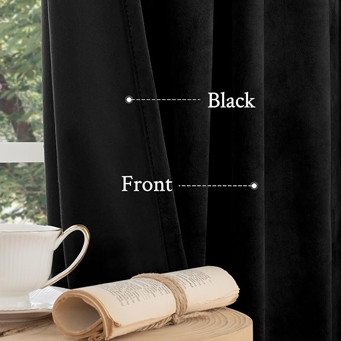 LAMIT Halloween Black Velvet Curtains for Bedroom 84 Inch, Luxury Thermal Room Darkening Drapes Back Tab and Rod Pocket Privacy Blackout Panels for Movie Theater, 2 Panels, 52 x 84 Inch
