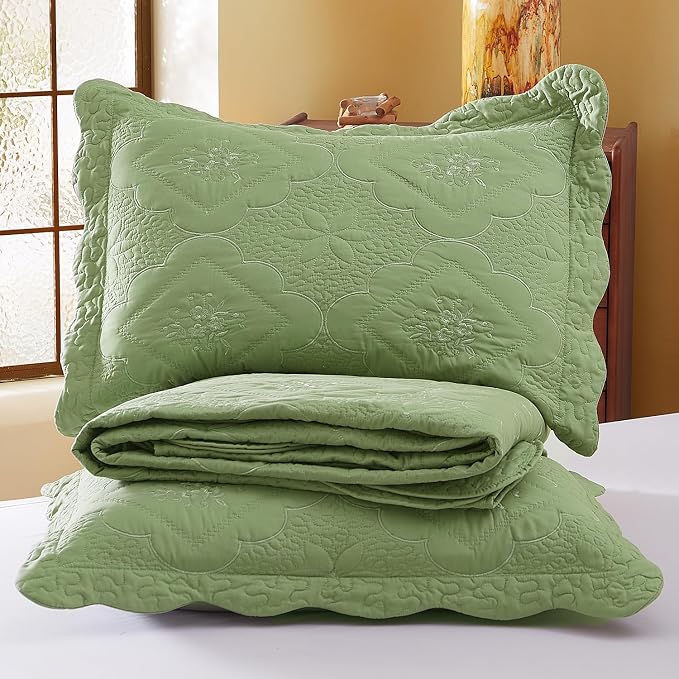 Cmfshape Floral Embroidery Quilt Set, 3 Pieces King Quilt Bedding Set, Classic - Image 8