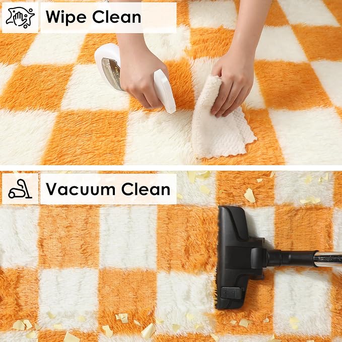 KICMOR Round Rug 4ft Orange and Cream White Circle Area Rug, Fluffy Soft Fuzzy - Image 6