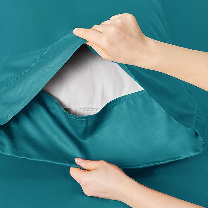 Bedsure Cooling Sheets Twin XL, Rayon Derived from Bamboo, Breathable & Soft Twin XL Sheet Sets, Deep Pocket Up to 16 Inches, Hotel Luxury Silky Dorm Bedding for Hot Sleepers, Turquoise