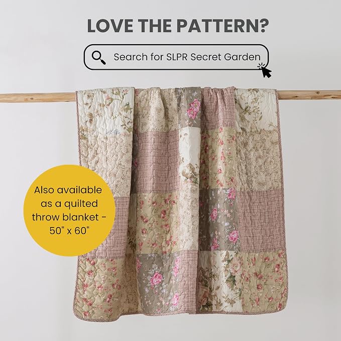 SLPR - Secret Garden Pink Patchwork Cotton Quilt Set, King - Image 8