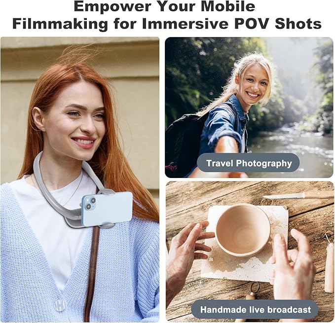 LOVFIVE Cell Phone Stand, Neck Cell Phone Holder for Bed, Hand Free POV/Vlog Selfie Phone Neck Holder for Recording, Universal Multi-Functional Flexible Phone Stand for 4.7''-6.7'' Phone