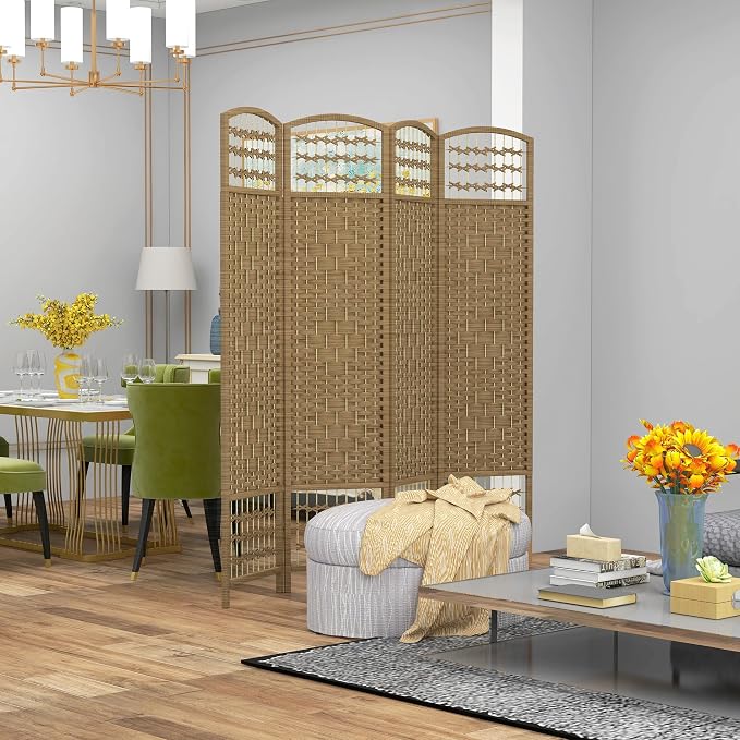 HOMCOM 4 Panel Room Divider, Folding Privacy Screen, Natural | Room Separator - Image 2