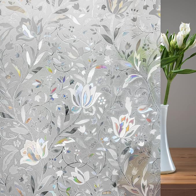 rabbitgoo Window Privacy Film, Stained Glass Cling, Tulip 17.5" x 157.4" | - Image 9