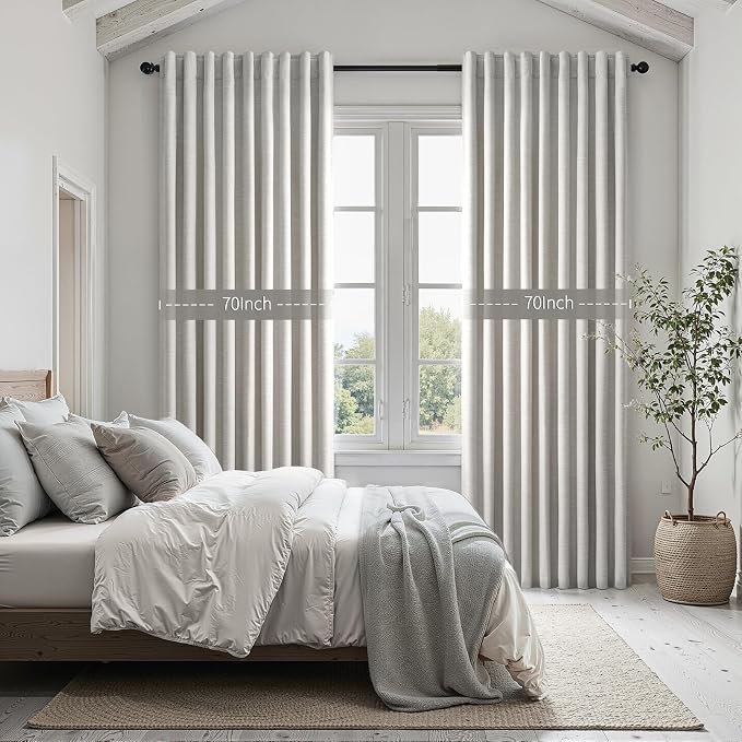 Linen Blackout Curtains & Drapes 92 Inches Long 2 Panels Set - Image 3