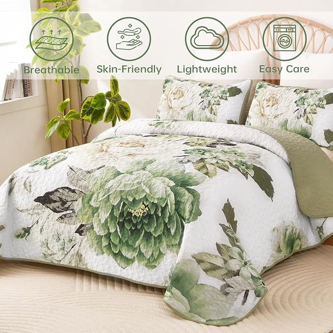 WONGS BEDDING Quilt King Size, Soft Microfiber Lightweight Farmhouse Bed Cover - Image 2