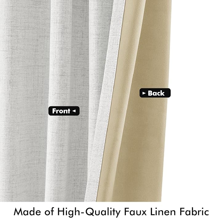 MIULEE 100% Blackout Linen Curtains 42 x 96 Inch Heathered White 2 Panels | - Image 6