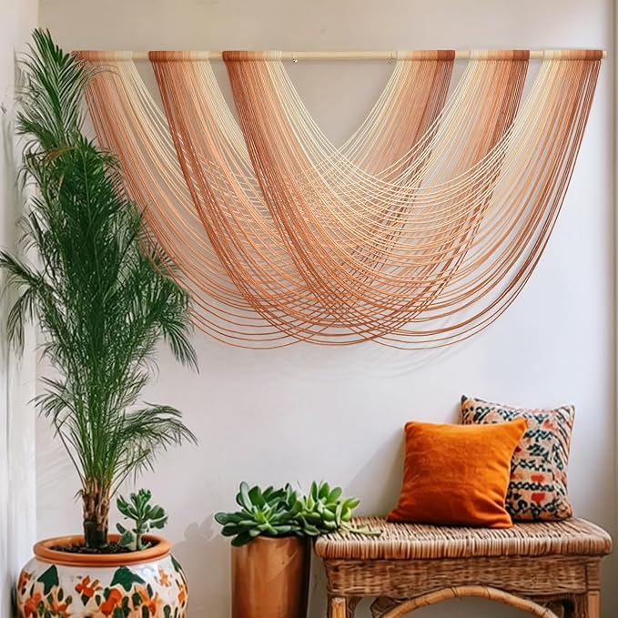 Macrame Wall Hanging Orange Boho Fiber Art Large Decor 57"W*31"L | Boho Wall - Image 4