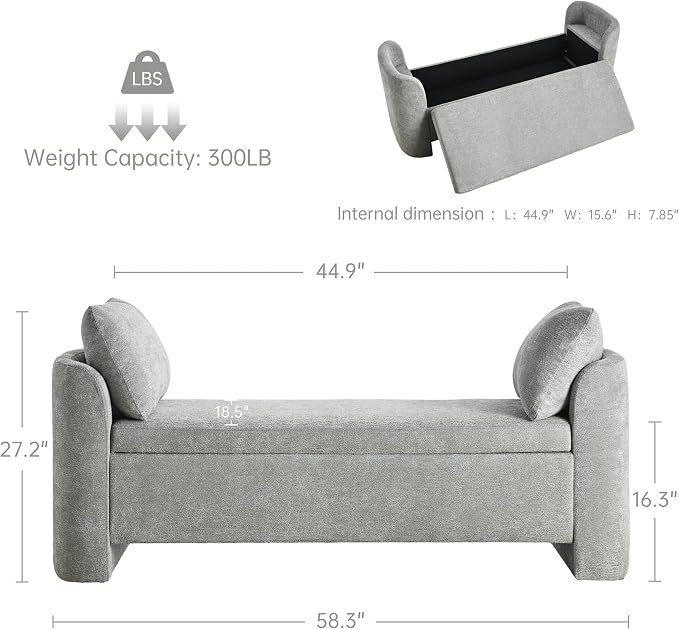 Usaint 58.3" Upholstered Storage Ottoman Bench - Image 2