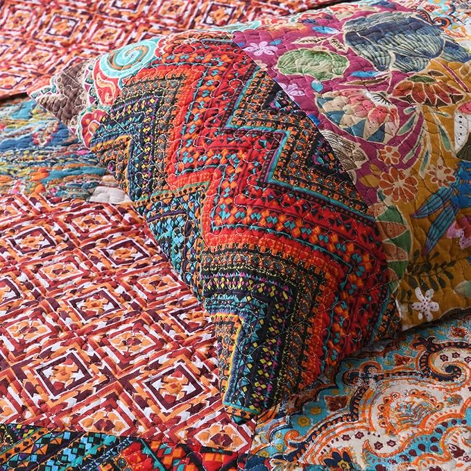 Autumn Dream Cotton Patchwork Bedspread Quilt Sets, Reversible Bedding Coverlet - Image 7