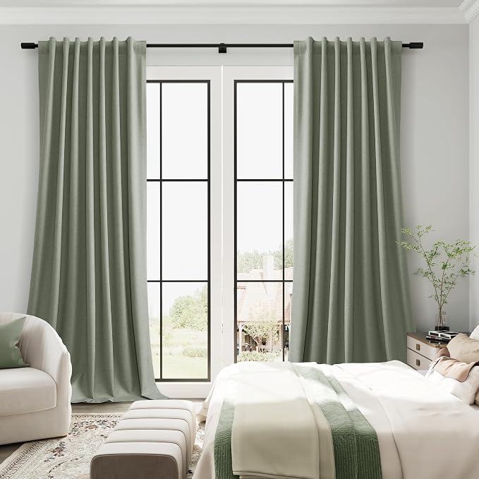 Sage Green Linen 100% Blackout Curtains 100 Inches Long - Image 7