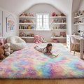 Fluffy Rainbow Large Area Rug 8x10, Soft Washable Shag Carpet | Cute plush by KICHOWUA