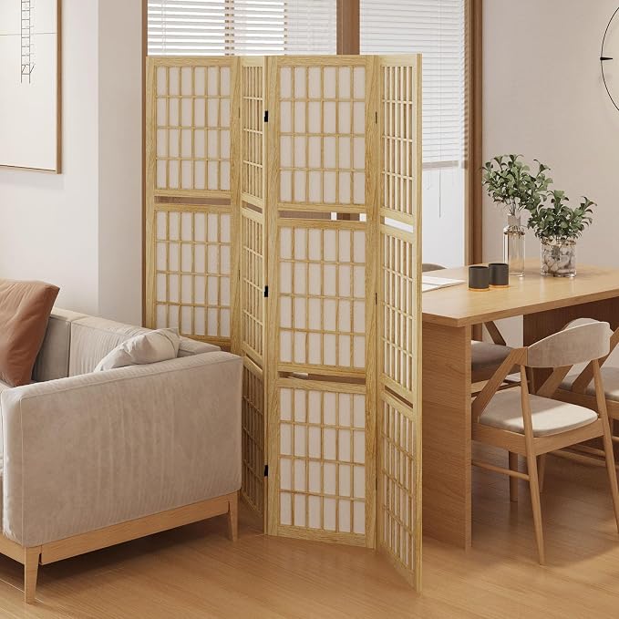 Room Divider with Shelves, 66.9-Inch Tall Japanese Shoji Style Wood Screen with - Image 3