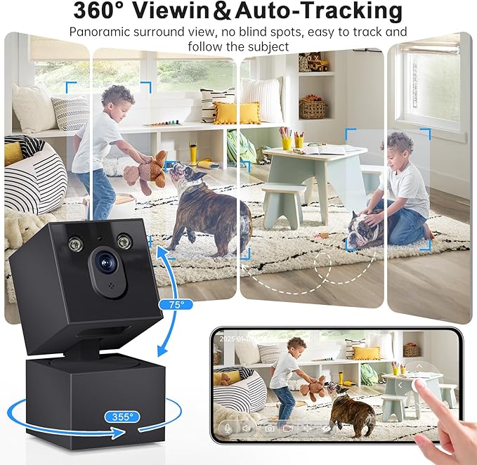 Indoor Camera - 5G&2.4G WiFi Camera for Home Security,2K Security Cameras for Dog/Pet/Baby Monitor, 360°Pan/Tilt,2-Way Audio, AI Motion Tracking,24/7 Recording,911 Alert,Color Night Vision (2PCS)