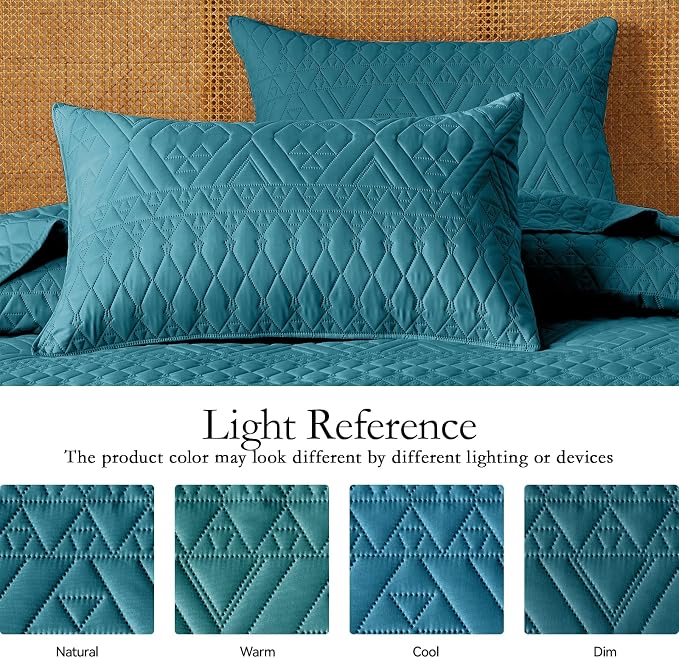 akkialla King/Cal King Quilt Set, Teal Lightweight Microfiber Bedspread Coverlet - Image 5
