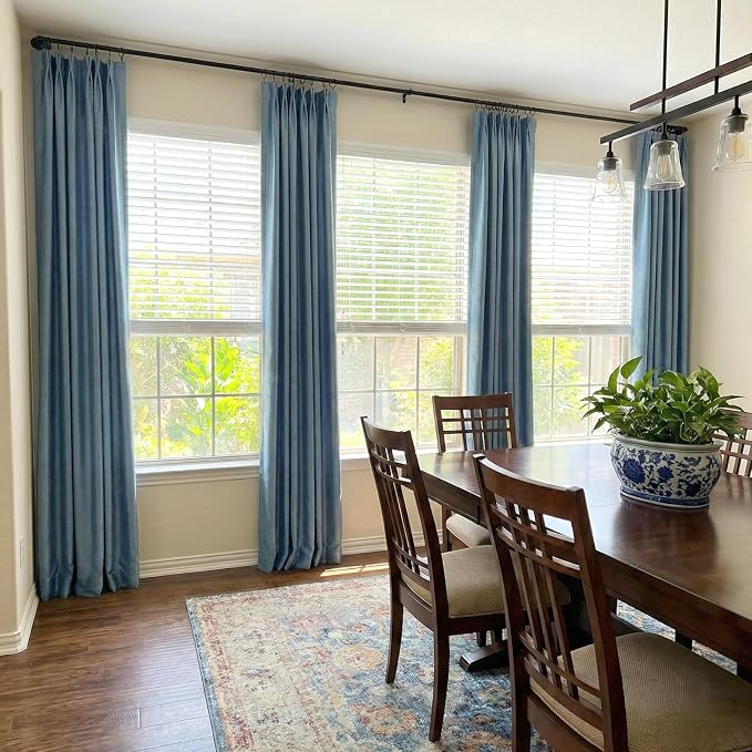 Pinch Pleated Full Blackout Faux Linen Curtains 90 Inches Long | Stone Blue - Image 5