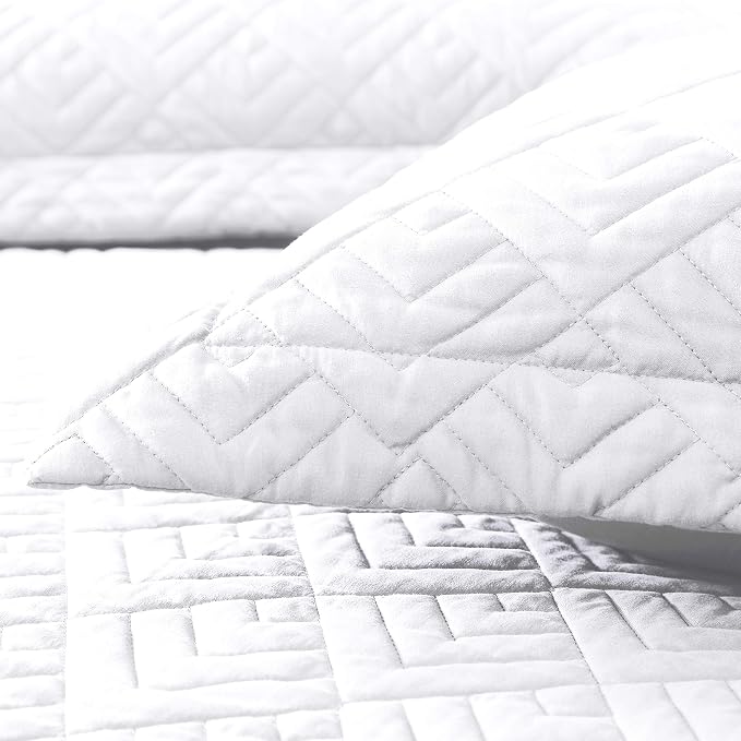 EXQ Home White Quilt Set Twin Size Lightweight Squares Pattern Bedding Set | - Image 5