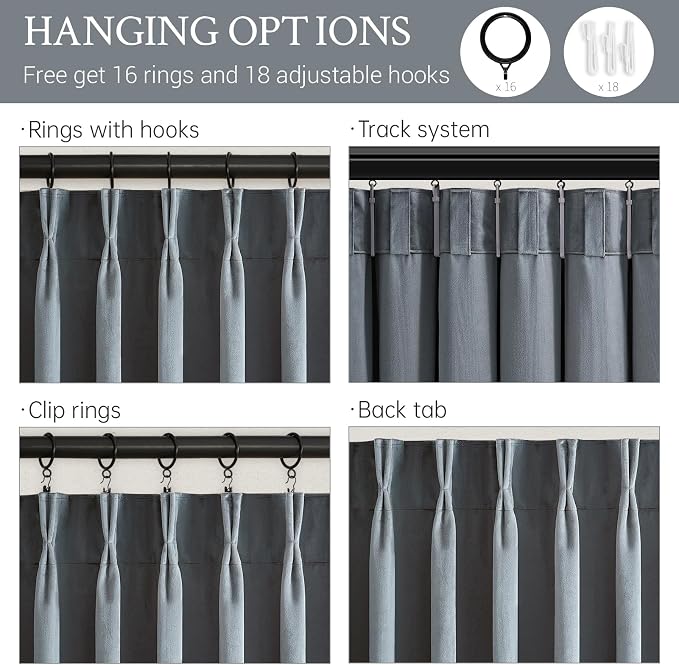 Light Blue Velvet Pinch Pleat Blackout Curtains, 96 Inches Long Thermal - Image 4