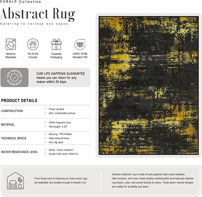 Round Area Rug Living Room: 5 ft Modern Washable Indoor Carpet | - Image 3