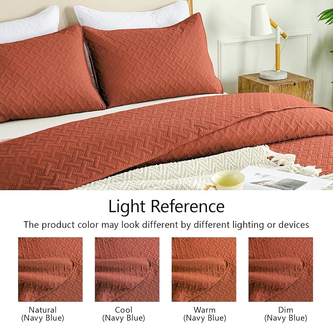 FLYMME Oversized King/California King Quilt Set 118"x106", Burnt Orange 3-Piece - Image 5
