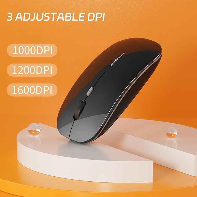 Uciefy Q5 Slim Rechargeable Wireless Mouse, 2.4G Portable Optical Silent Ultra Thin Wireless Computer Mouse with USB Receiver and Type C Adapter, Compatible with PC, Laptop, Notebook, Desktop Black