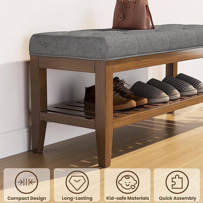 REONEY Bedroom Bench Set of 2, Tufted Button Window Seat, - Image 9