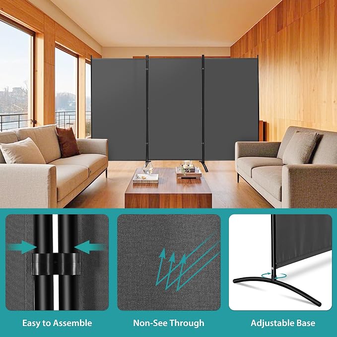ZENY Room Divider, 3 Panel Folding Privacy Screens, Freestanding Room Divider - Image 5