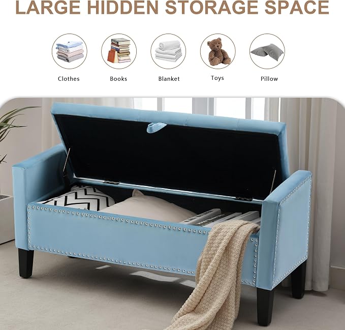 Velvet Storage Ottoman Bench, Modern Entryway Ottoman Bench - Image 3