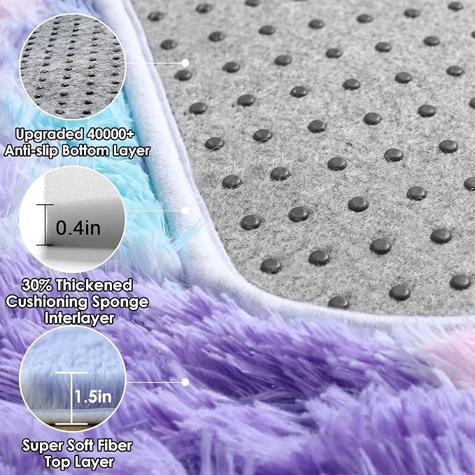 Checkered 6x9 Area Rugs for Living Room, Fluffy Purple Rainbow Colorful Rug for - Image 3