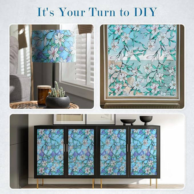 rabbitgoo Stained Glass Window Privacy Film, 17.5" X 157.4" | Anti UV Heat - Image 9