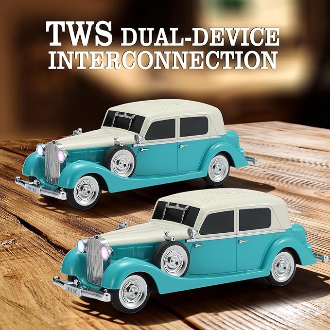 WSTER Vintage Car Bluetooth Speaker, Retro Classic Model with Powerful Sound, Built-in Mic, TWS Dual Pairing, Multi-Interface Output, Portable Wireless Outdoor Speaker for Parties & Beach (Green)