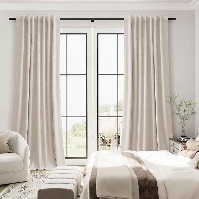 Linen 100% Blackout Curtains for Bedroom 120 Inches Long 2 Panels Set Natural - Image 7