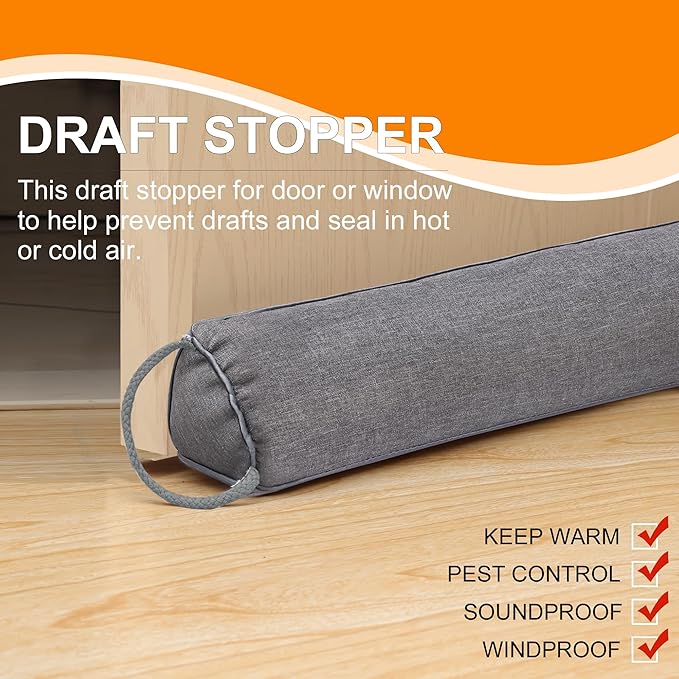 TORRAMI 30" Door Draft Stopper for Bottom of Doors, Seal Blocks Hot Air, Noise, Bugs, Keeps Cold AC in, Sound Proofing Easy Install Gap Filler, Draft Stoppers, Gray