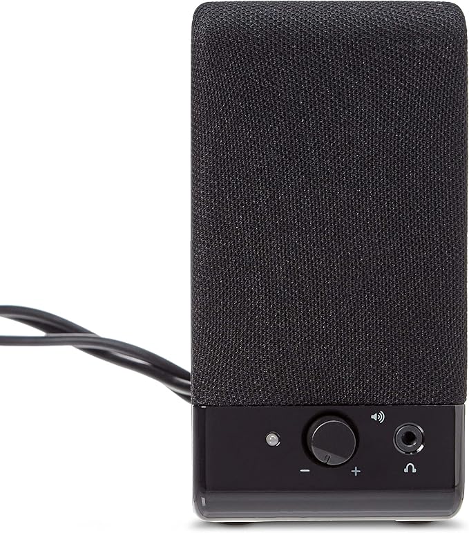 Amazon Basics USB-Powered Computer Speakers for Desktop or Laptop PC with Volume Control, Plug-N-Play, Black