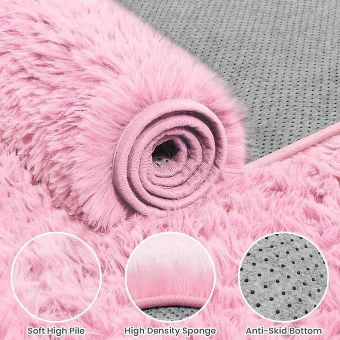 6x9 Fluffy Shag Area Rugs for Living Room Bedroom: Soft Carpet Light Pink | - Image 6