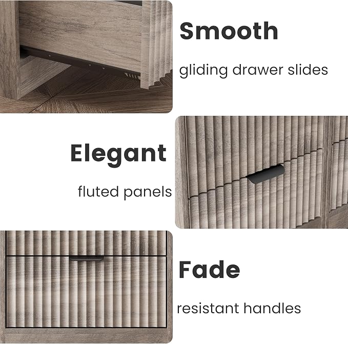 Fluted Nightstand Set of 2, LED Nightstand - Image 8