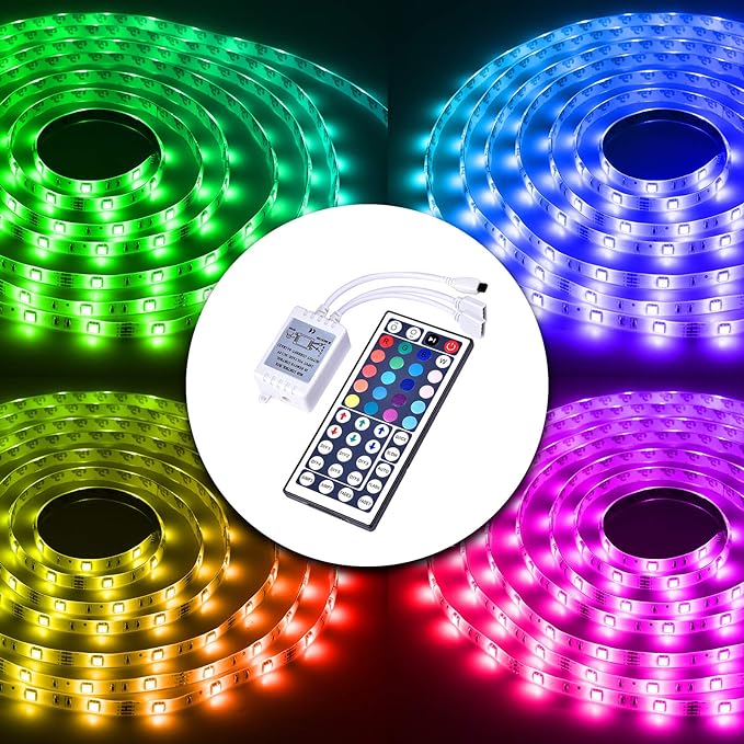 DAYBETTER Led Lights 2 Ports 44 Key Remote Control, Dimmer for Strip, 4 Pin Output Remote Controller for Led Strips 12 24V DC Tape Light (Without Power Adapter)