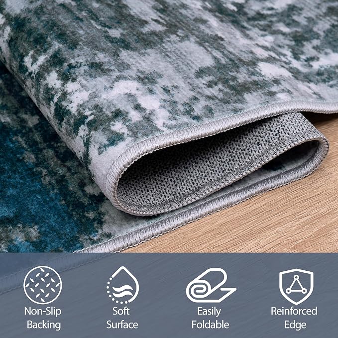 Aelenmu Runner Rugs for Hallways Kitchen 2.6x8 Non Slip Washable Navy Grey | - Image 4