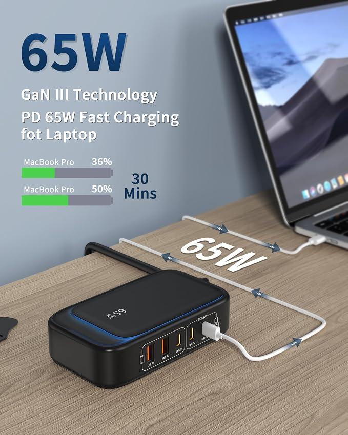 7-in-1 USB Power Strip, 85W Charging Station 5FT Extension Cord - Image 3